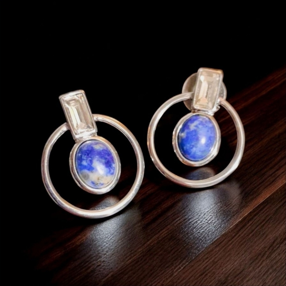 Lapis Lazuli & Citrine Silvertone Earrings